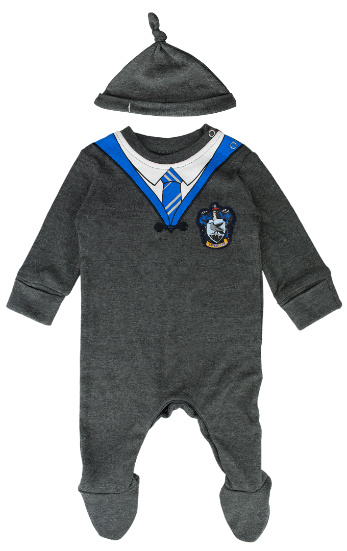 Licensed Harry Potter Baby Romper Baby Grow with Hat Ravenclaw for Boy or Girl (0-3 Months) Charcoal