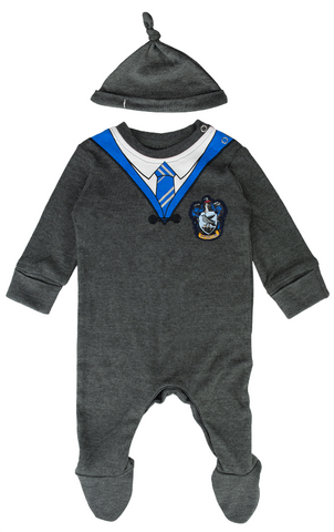 Licensed Harry Potter Baby Romper Baby Grow with Hat Ravenclaw for Boy or Girl (0-3 Months) Charcoal