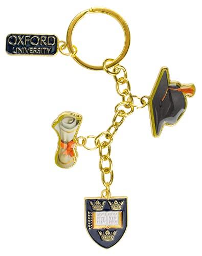 Official Licensed Oxford University Charm Keyring with Scroll Mortar, Shield and Plate
