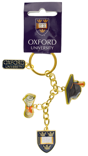 Official Licensed Oxford University Charm Keyring with Scroll Mortar, Shield and Plate