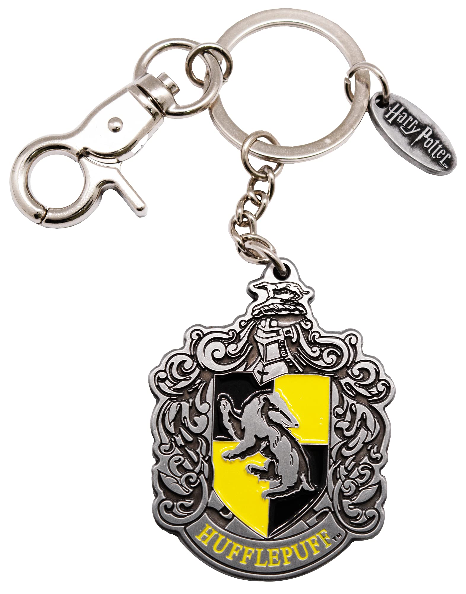 GWCC Official Licensed Harry Potter Hufflepuff Pewter Spinning Keyring Keychain for keys, handbags, rucksack