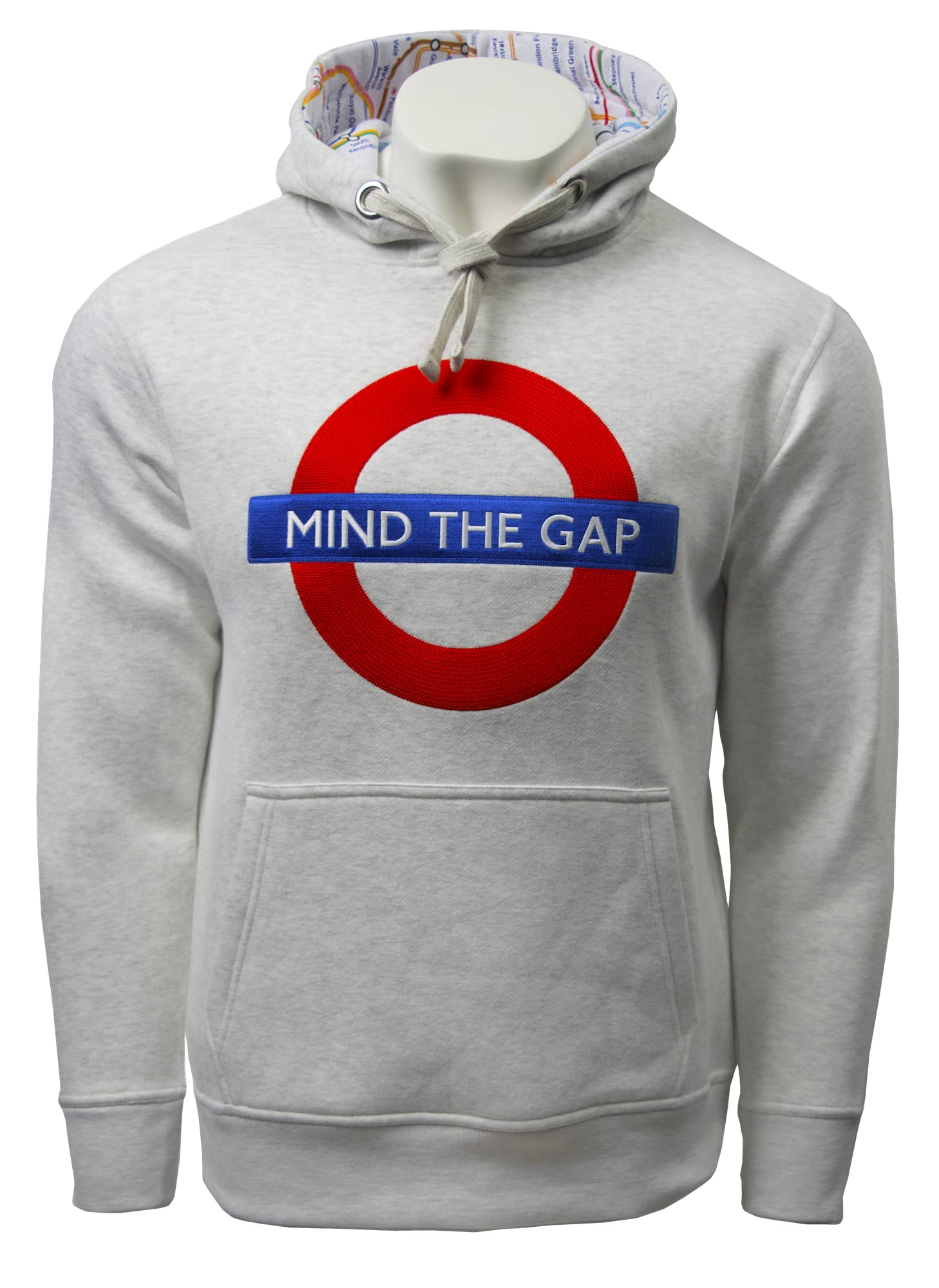 Licensed Unisex Mind the Gap™ Chainstitch Embroidered Colour Ash Grey Hooded Sweatshirt