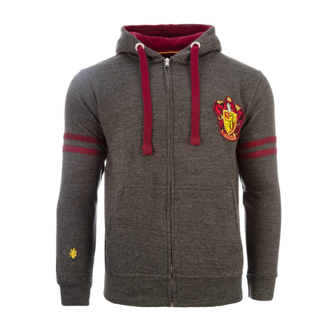 Harry Potter Gryffindor Zip Hooded Sweatshirt, M, Charcoal, Maroon