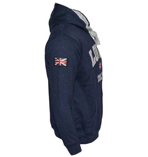 LE129ZNG Unisex London England Zipped Hoodie Hooded Sweatshirt Navy Grey XS-2XL - British Heritage Brands