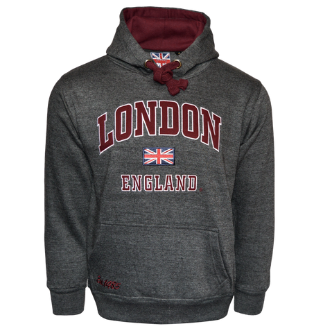 LE129CM Unisex London England Hoodie Hooded Sweatshirt Charcoal Maroon XS-2XL - British Heritage Brands