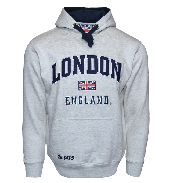 LE129GN Unisex London England Hoodie Hooded Sweatshirt Grey Navy XS-2XL - British Heritage Brands