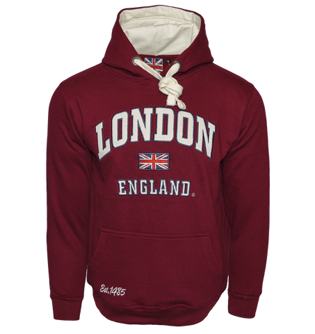 LE129MOW Unisex London England Hoodie Hooded Sweatshirt Maroon off white XS-2XL - British Heritage Brands