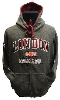 LE129ZCM GWCC Unisex London England Zipped Hooded Sweatshirt Charcoal - British Heritage Brands