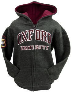 OU129 Licensed Kids Zipped Oxford University Hooded Sweatshirt Charcoal - British Heritage Brands