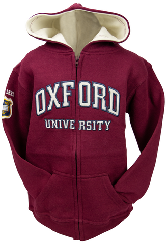 OU129 Licensed Kids Zipped Oxford University Hooded Sweatshirt Maroon - British Heritage Brands