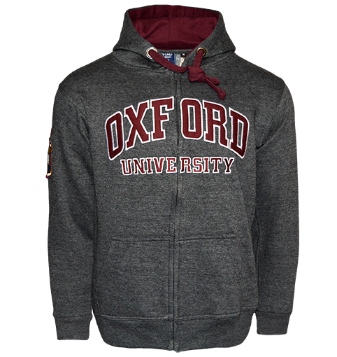 OU129 Licensed Zipped Unisex Oxford University Hooded Sweatshirt Charc British Heritage Brands