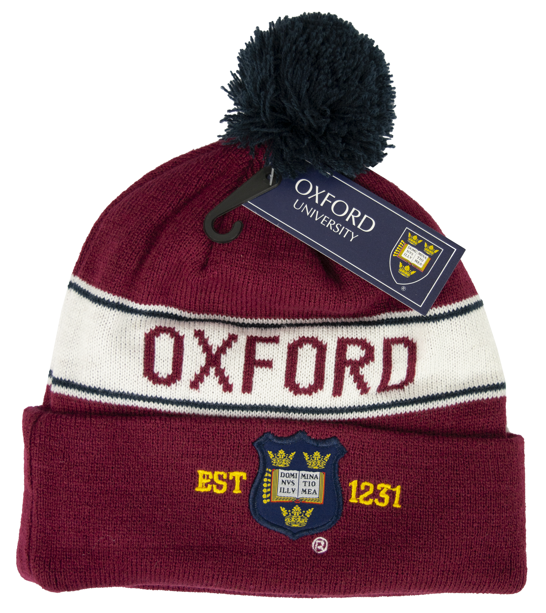 OUB102 Licensed Unisex Oxford University Pom Pom Ski Hat Maroon - British Heritage Brands