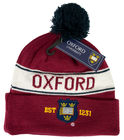 OUB102 Licensed Unisex Oxford University Pom Pom Ski Hat Maroon - British Heritage Brands