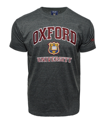Unisex Oxford University Applique Embroidery T Shirt Charcoal - British Heritage Brands