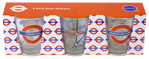 Licensed TFL Underground Tube Map London set of 3 Shot Glasses - British Heritage Brands
