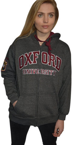 OU129 Licensed Zipped Unisex Oxford University Hooded Sweatshirt Charcoal - British Heritage Brands