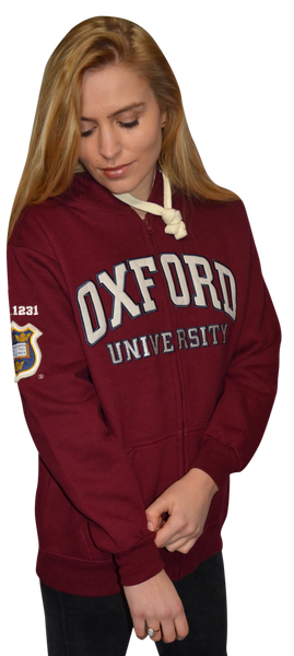 OU129 Licensed Zipped Unisex Oxford University Hooded Sweatshirt Maroon - British Heritage Brands