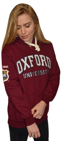 OU129 Licensed Zipped Unisex Oxford University Hooded Sweatshirt Maroon - British Heritage Brands