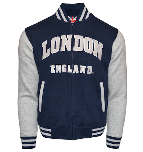 LE170NG London England Unisex Baseball Jacket Navy Grey British